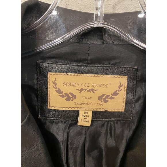 Marcelle Renee Jacket Womens Medium Black Faux Leather Blazer Vegan Lined - Picture 2 of 4